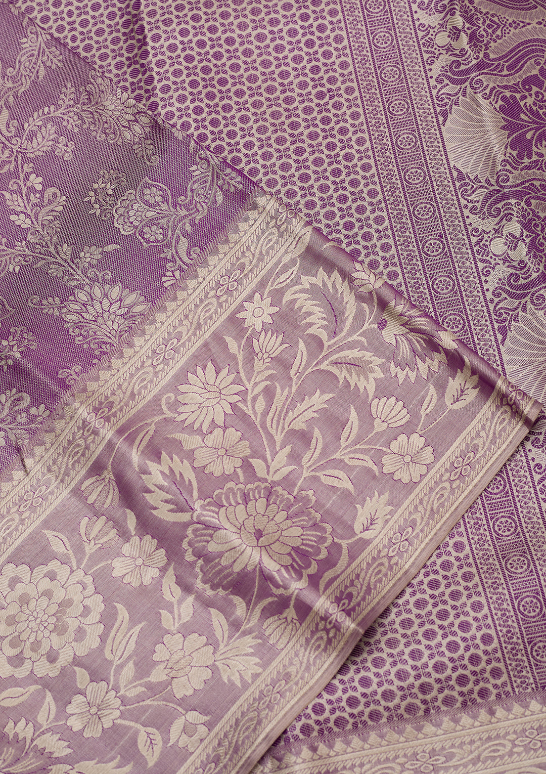 Lavender Pure Tissue Jaal Saree With Matching Blouse Piece