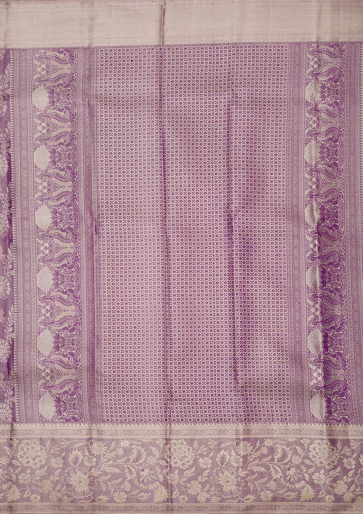 Lavender Pure Tissue Jaal Saree With Matching Blouse Piece