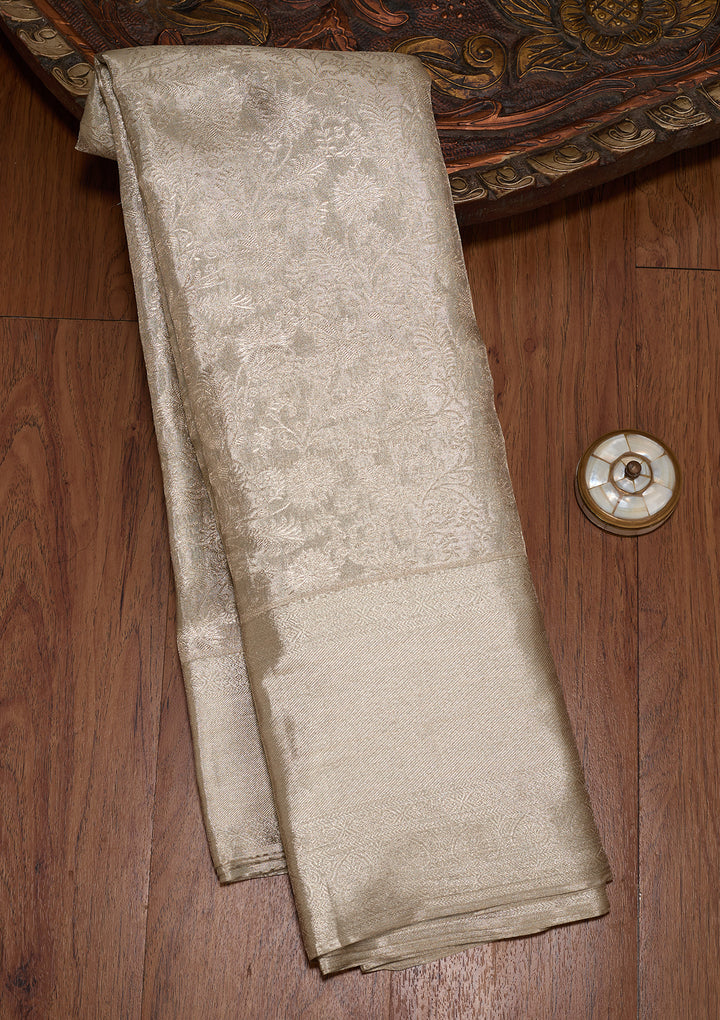 Silver Pure Tissue Jaal Saree With Matching Blouse Piece
