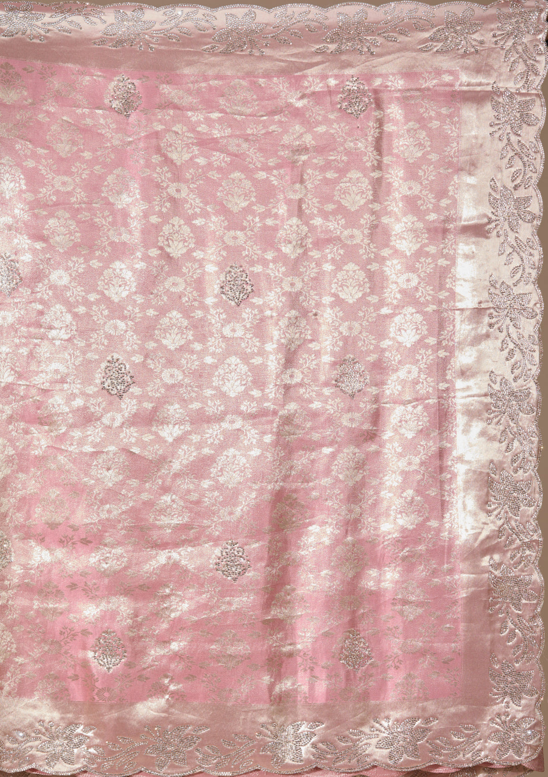 Pink Art Tissue Jaal Gold Stonework Saree With Matching Blouse Piece