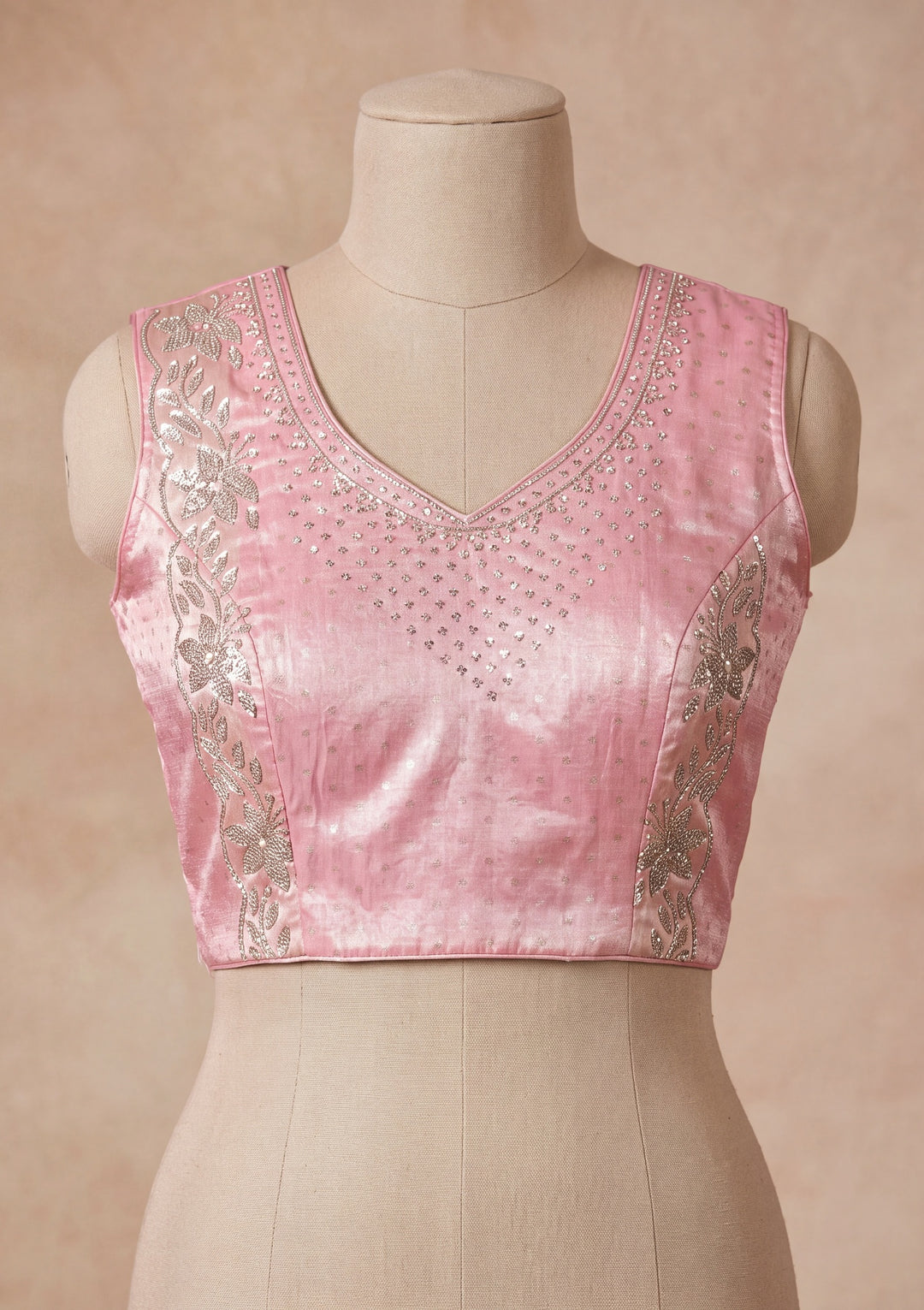 Pink Art Tissue Jaal Gold Stonework Saree With Matching Blouse Piece