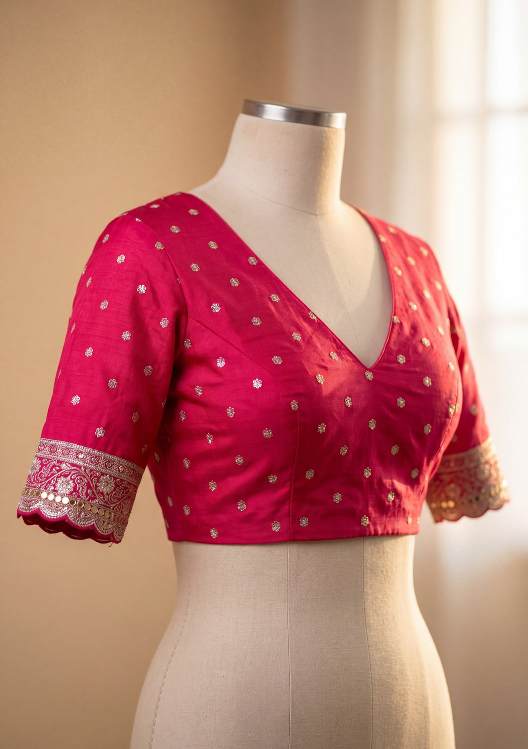 Rani Pink Art Silk Jaal Gold Stonework Saree With Matching Blouse Piece