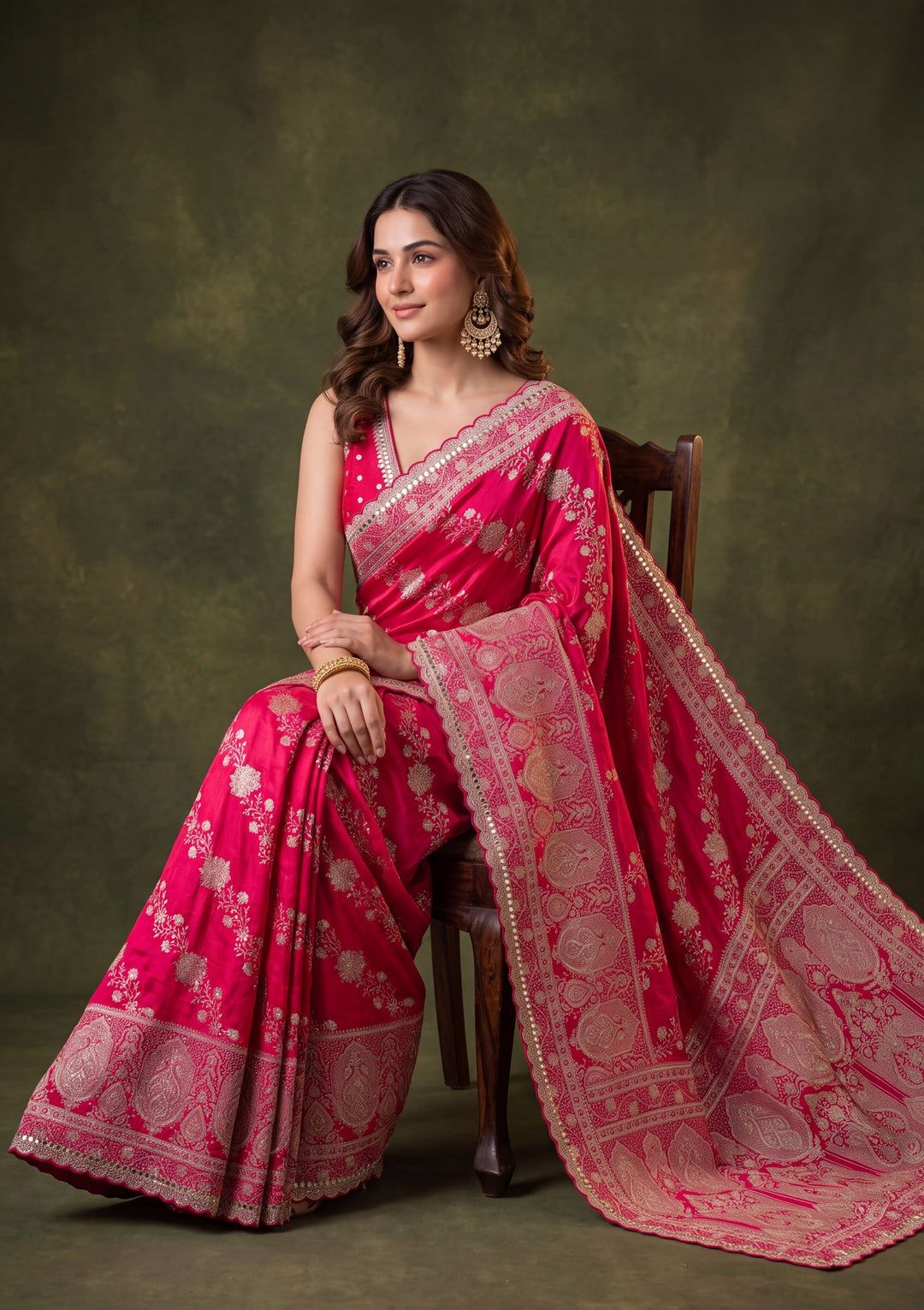 Red Art Silk Jaal Gold Stonework Saree With Matching Blouse Piece