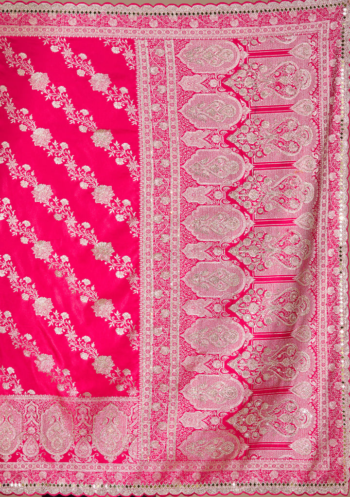 Red Art Silk Jaal Gold Stonework Saree With Matching Blouse Piece