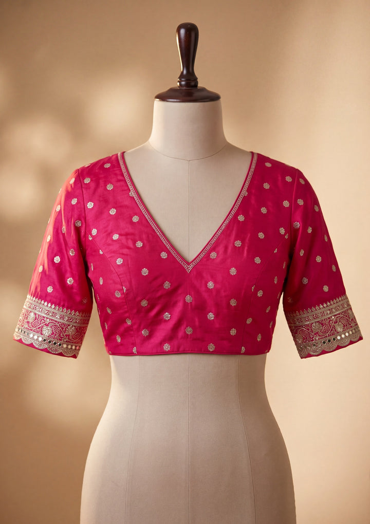 Red Art Silk Jaal Gold Stonework Saree With Matching Blouse Piece