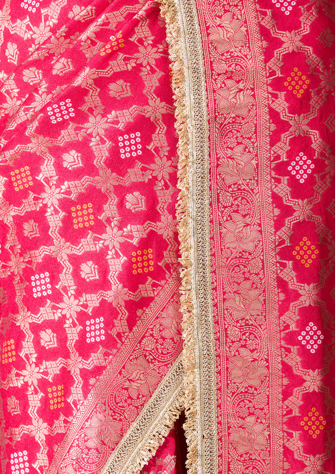 Rani Pink Art Silk Jaal Saree With Matching Blouse Piece
