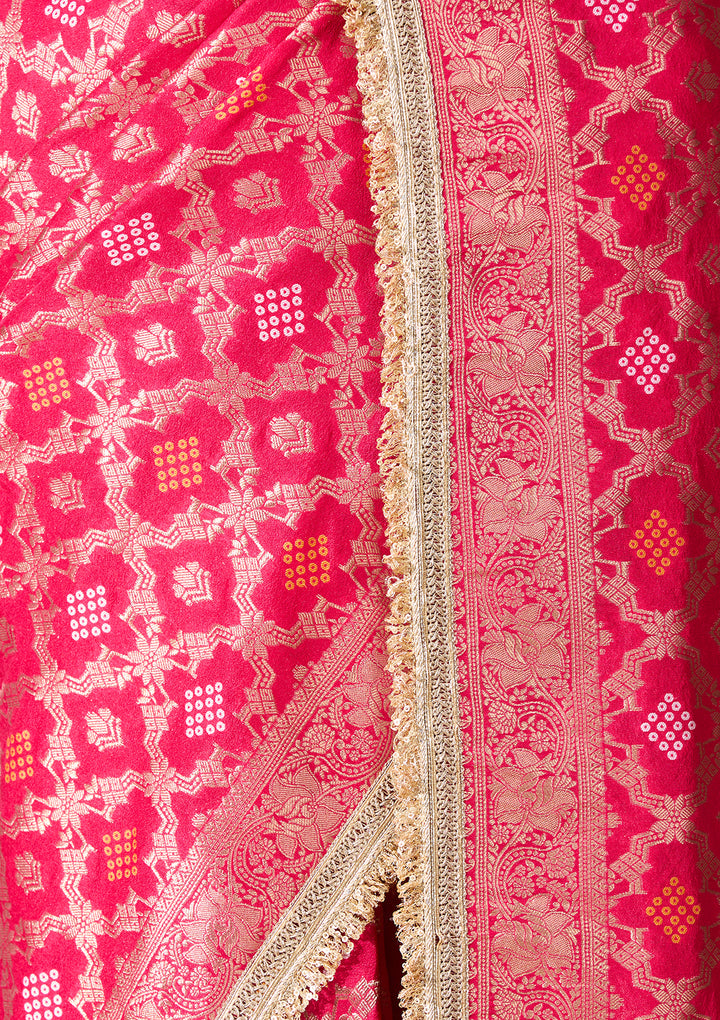 Rani Pink Art Silk Jaal Saree With Matching Blouse Piece