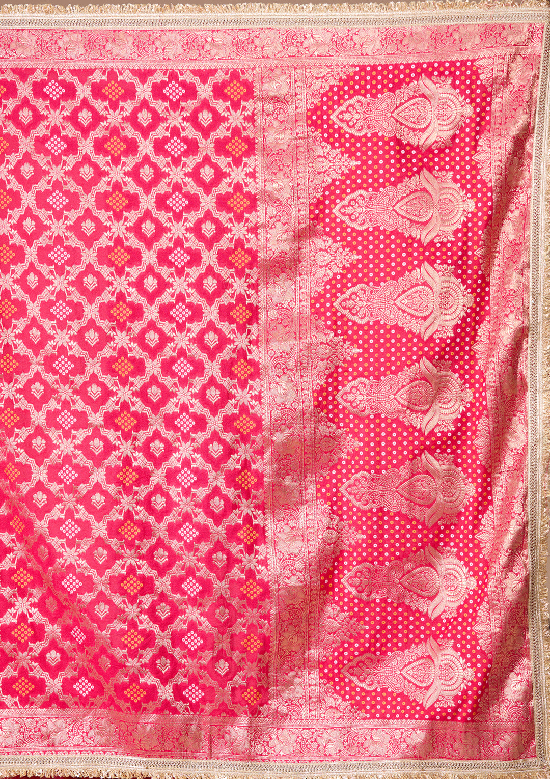 Rani Pink Art Silk Jaal Saree With Matching Blouse Piece