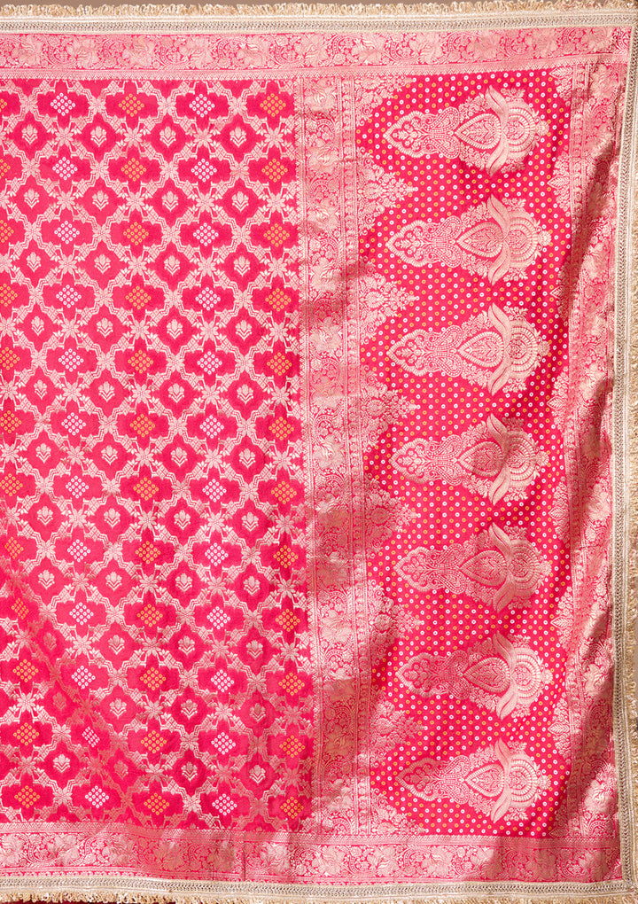 Rani Pink Art Silk Jaal Saree With Matching Blouse Piece