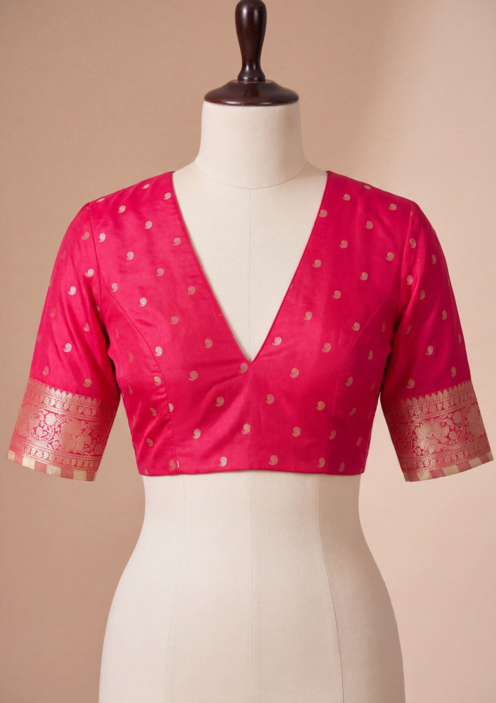 Rani Pink Art Silk Jaal Saree With Matching Blouse Piece