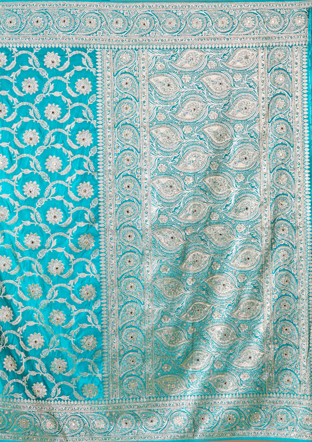 Turquoise Blue Art Silk Jaal Saree With Matching Blouse Piece