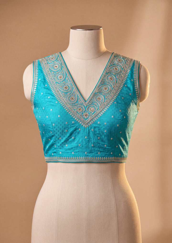 Turquoise Blue Art Silk Jaal Saree With Matching Blouse Piece