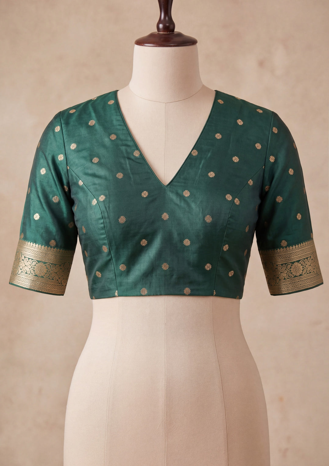 Bottle Green Art Satin Jaal Saree With Matching Blouse Piece