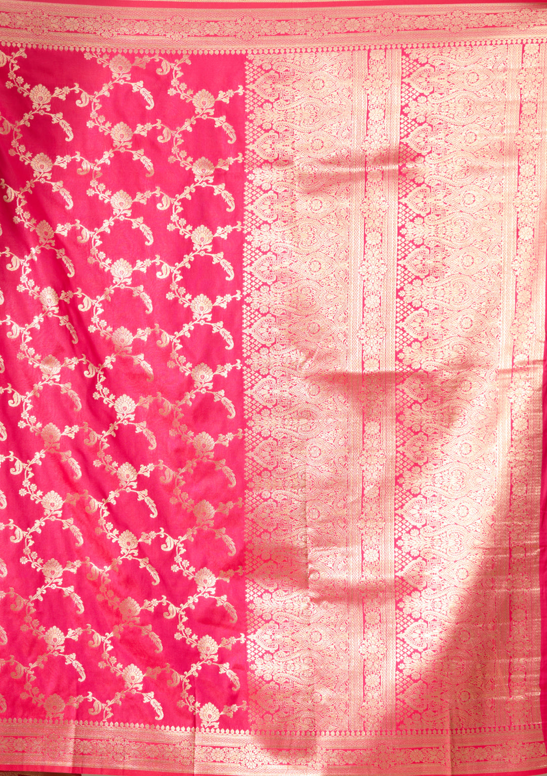 Rani Pink Art Satin Jaal Saree With Matching Blouse Piece