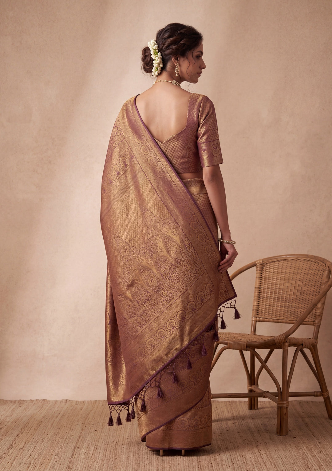 Brown Silk Jaal Saree With Matching Blouse Piece
