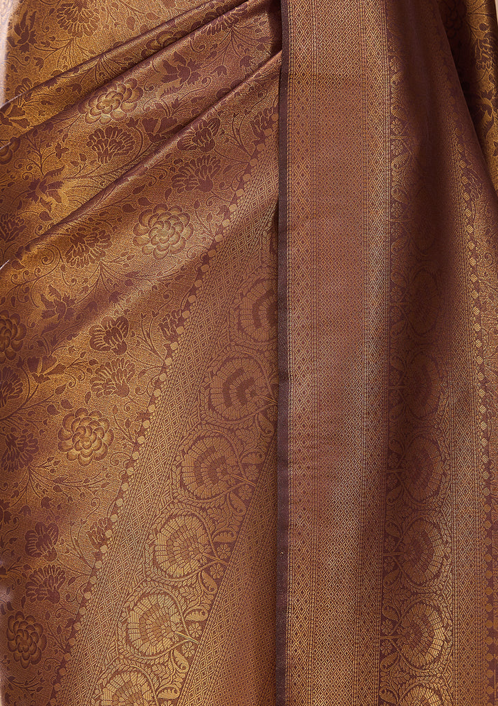 Brown Silk Jaal Saree With Matching Blouse Piece