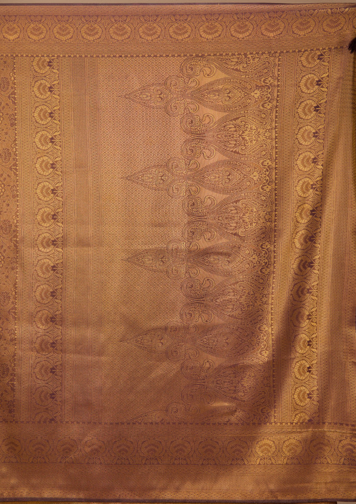 Brown Silk Jaal Saree With Matching Blouse Piece