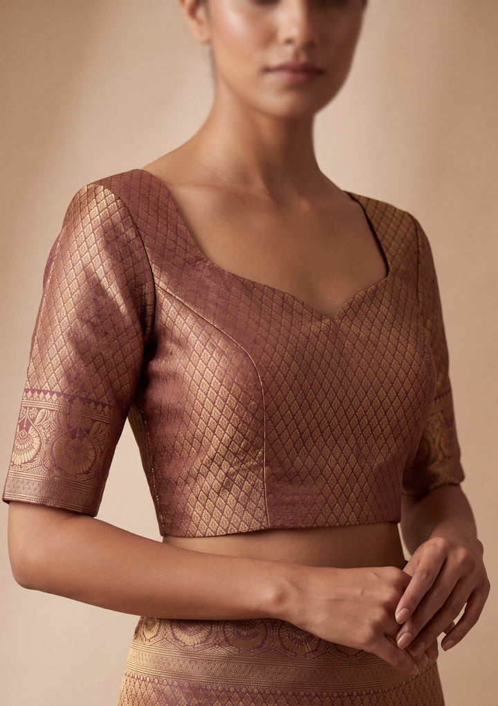 Brown Silk Jaal Saree With Matching Blouse Piece