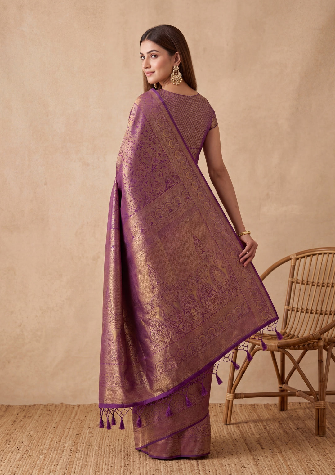 Purple Silk Jaal Saree With Matching Blouse Piece