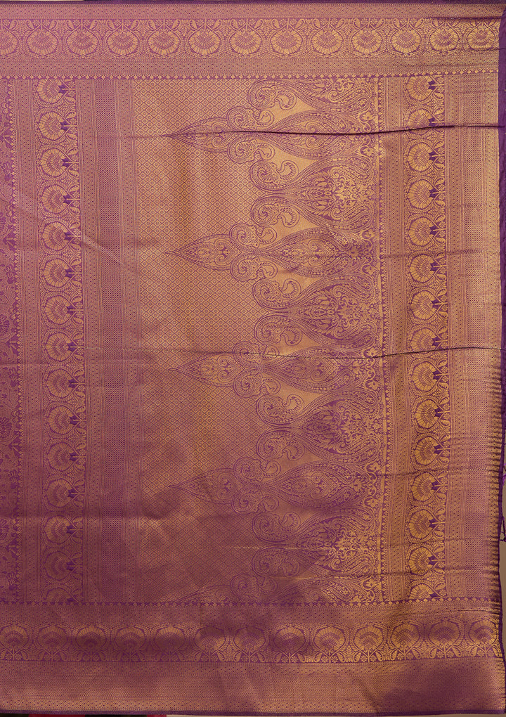 Purple Silk Jaal Saree With Matching Blouse Piece