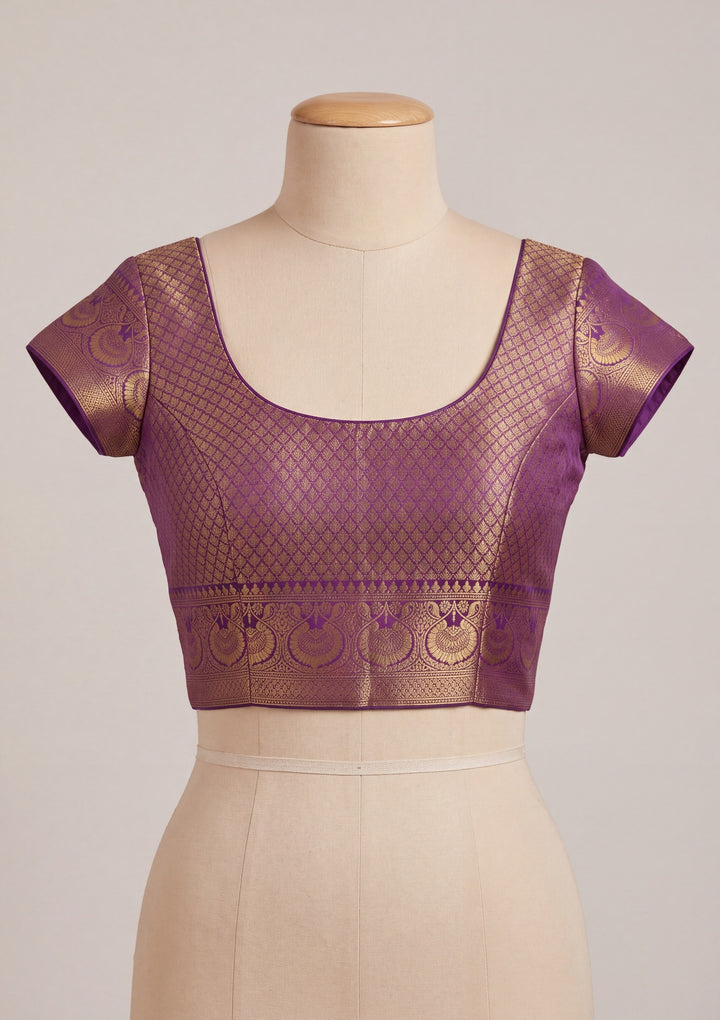 Purple Silk Jaal Saree With Matching Blouse Piece