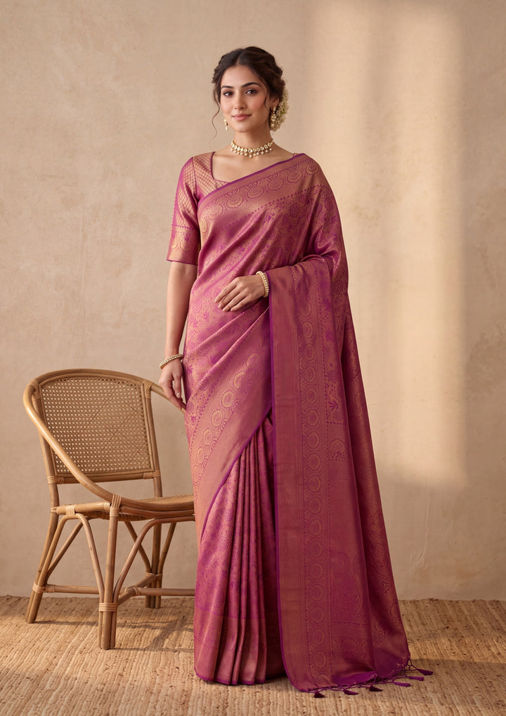 Wine Silk Jaal Saree With Matching Blouse Piece