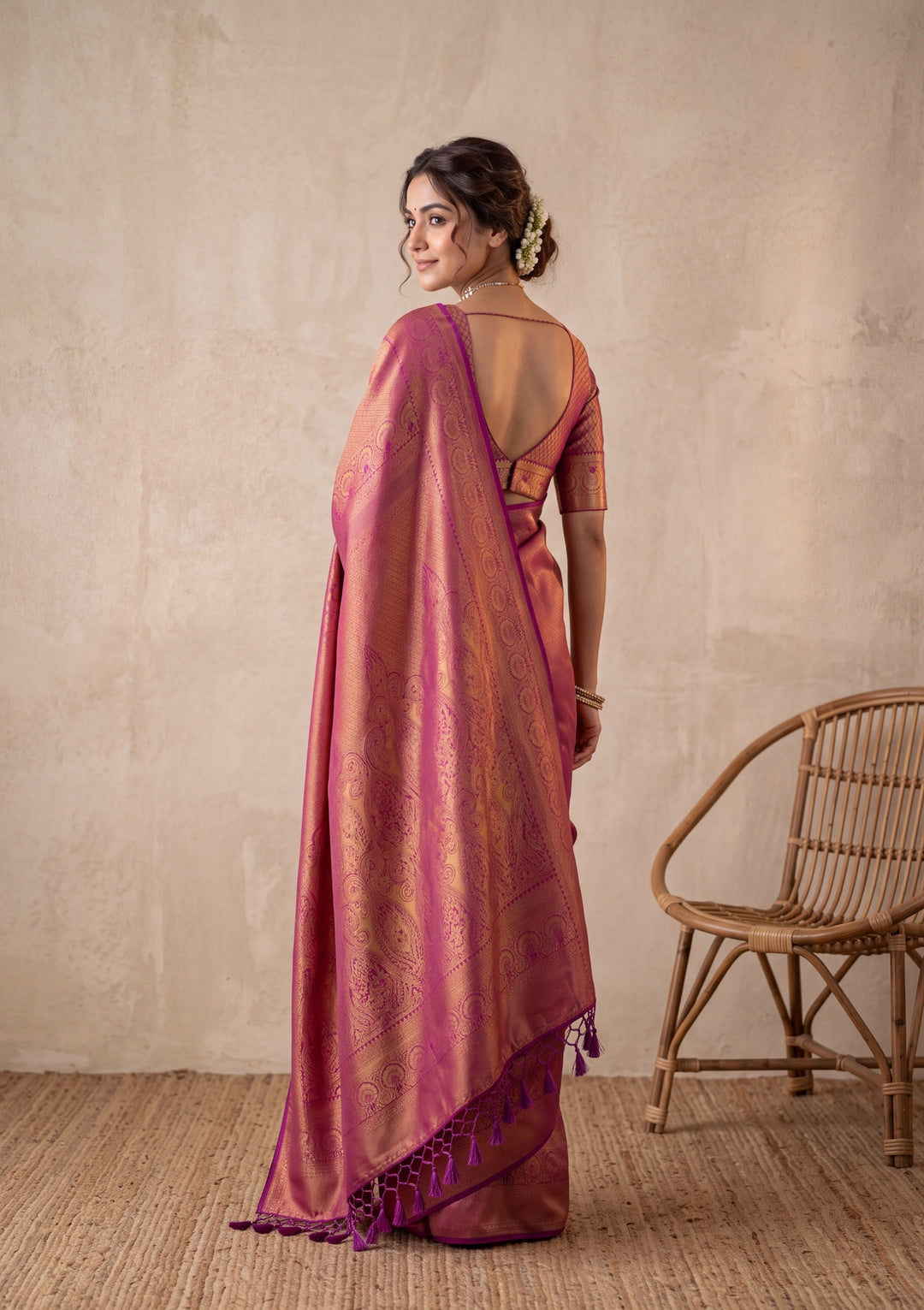 Wine Silk Jaal Saree With Matching Blouse Piece