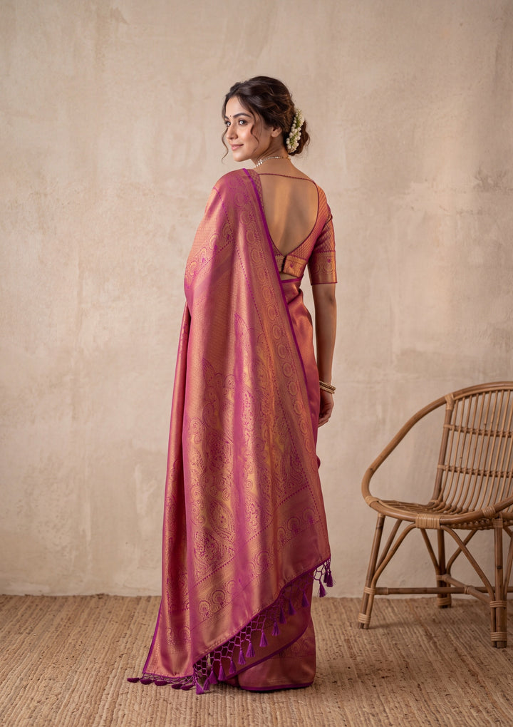 Wine Silk Jaal Saree With Matching Blouse Piece