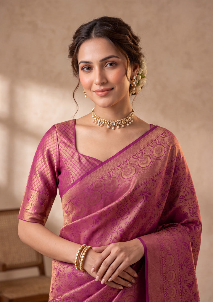 Wine Silk Jaal Saree With Matching Blouse Piece