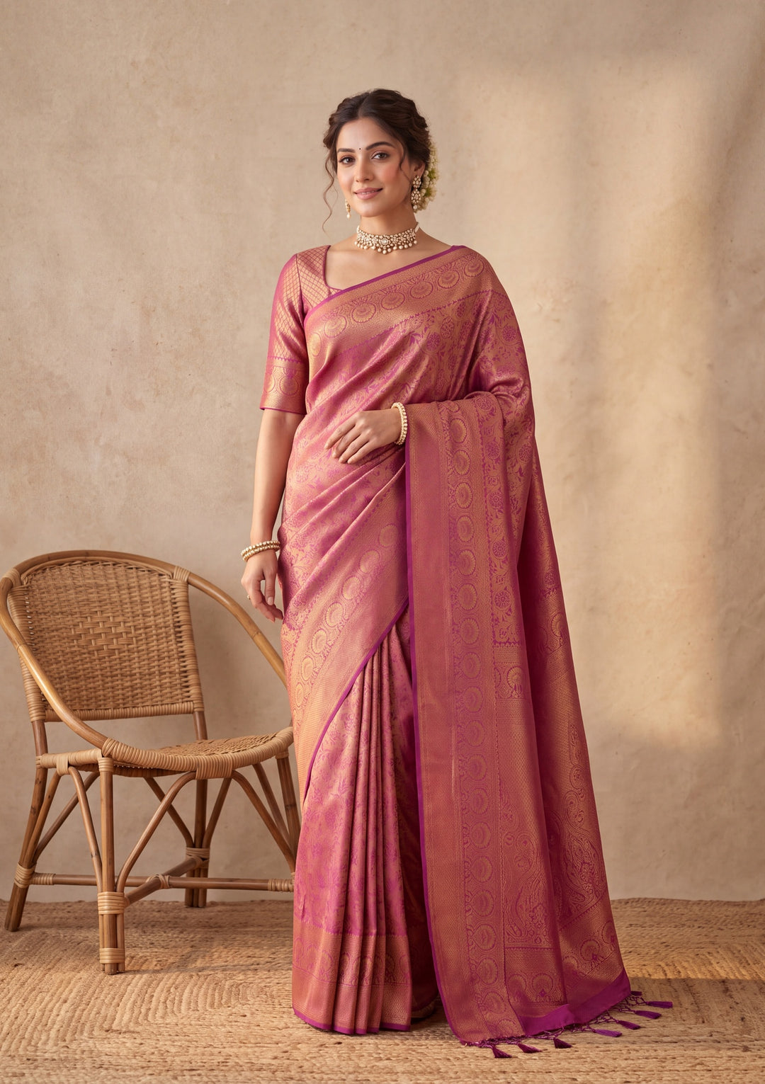 Wine Silk Jaal Saree With Matching Blouse Piece