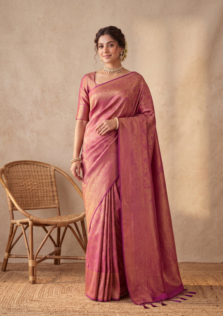Wine Silk Jaal Saree With Matching Blouse Piece