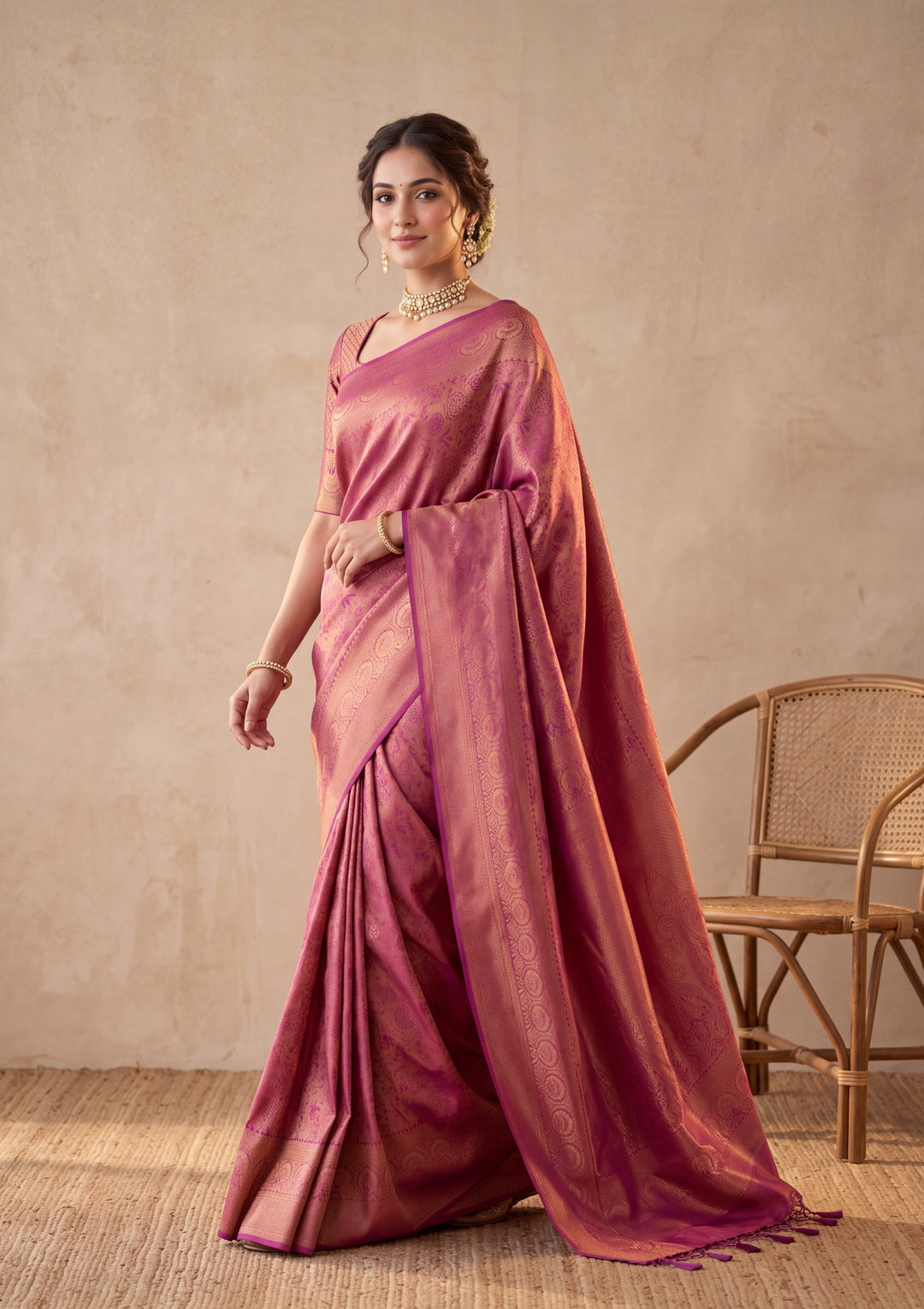 Wine Silk Jaal Saree With Matching Blouse Piece