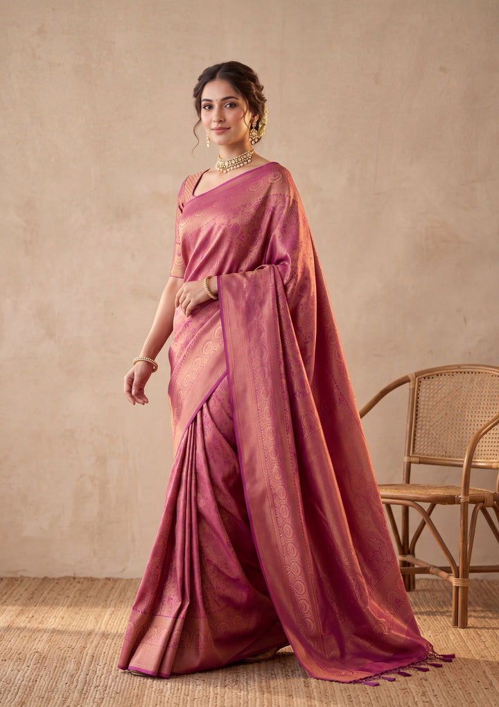 Wine Silk Jaal Saree With Matching Blouse Piece