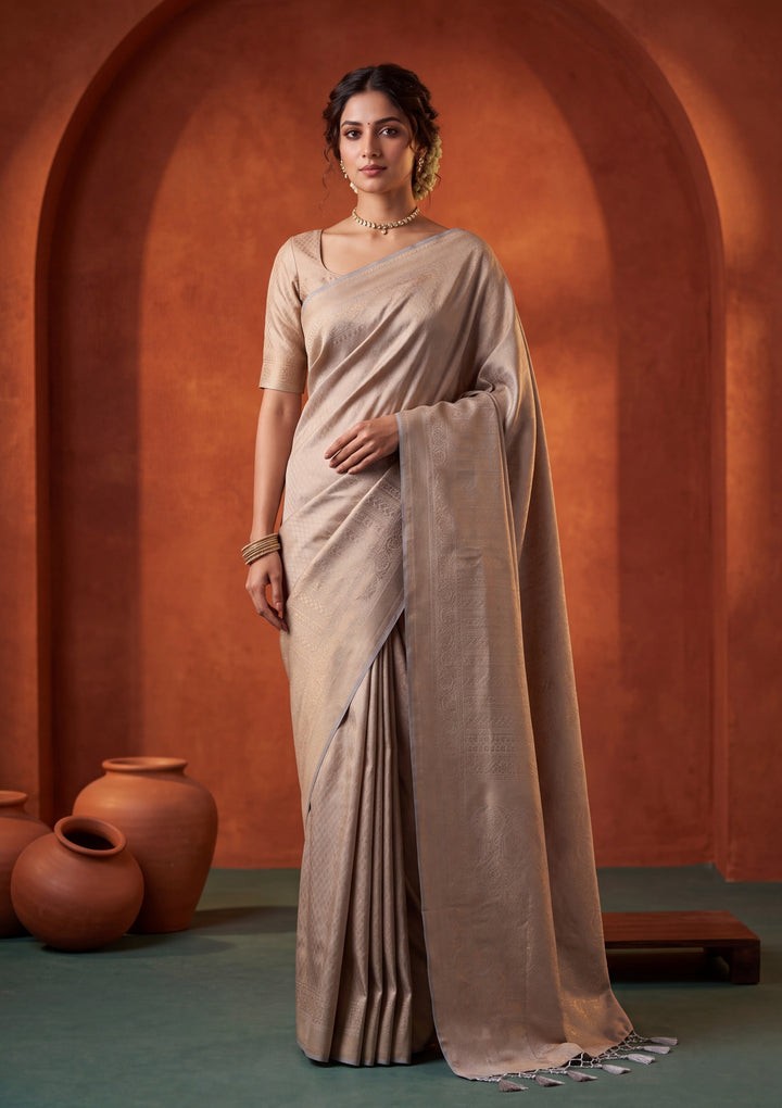 Light Grey Silk Jaal Saree With Matching Blouse Piece