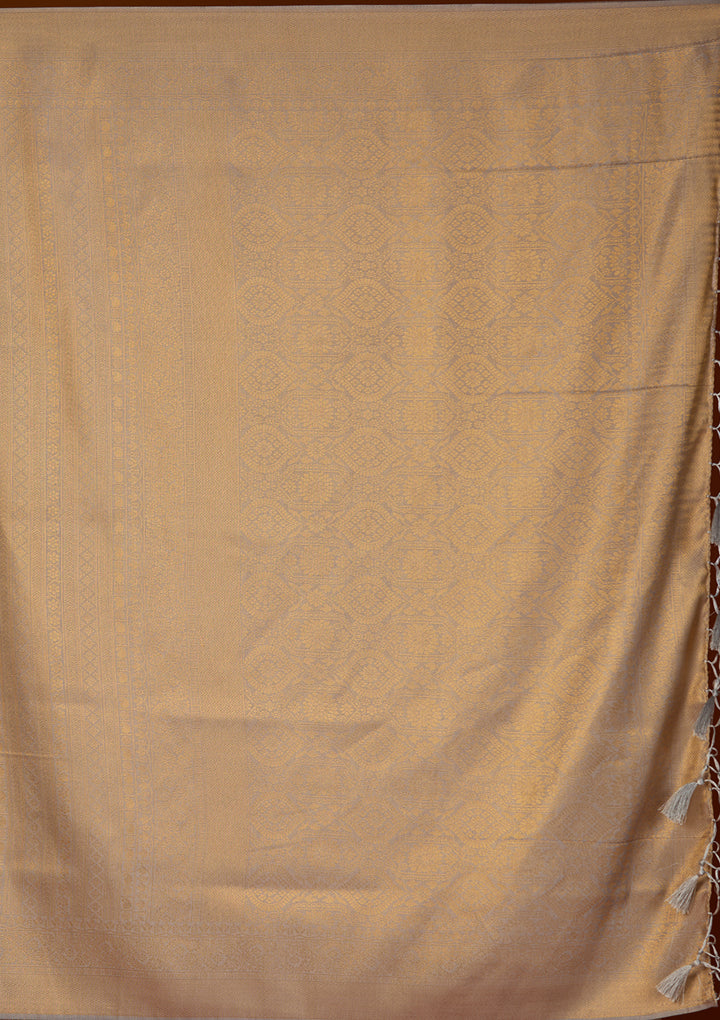 Light Grey Silk Jaal Saree With Matching Blouse Piece