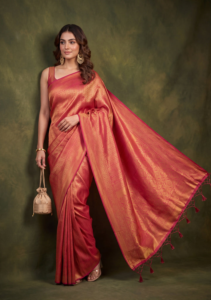 Maroon Art Silk Stripes Saree With Matching Blouse Piece