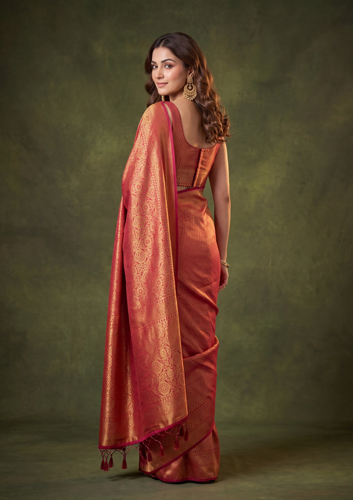 Maroon Art Silk Stripes Saree With Matching Blouse Piece