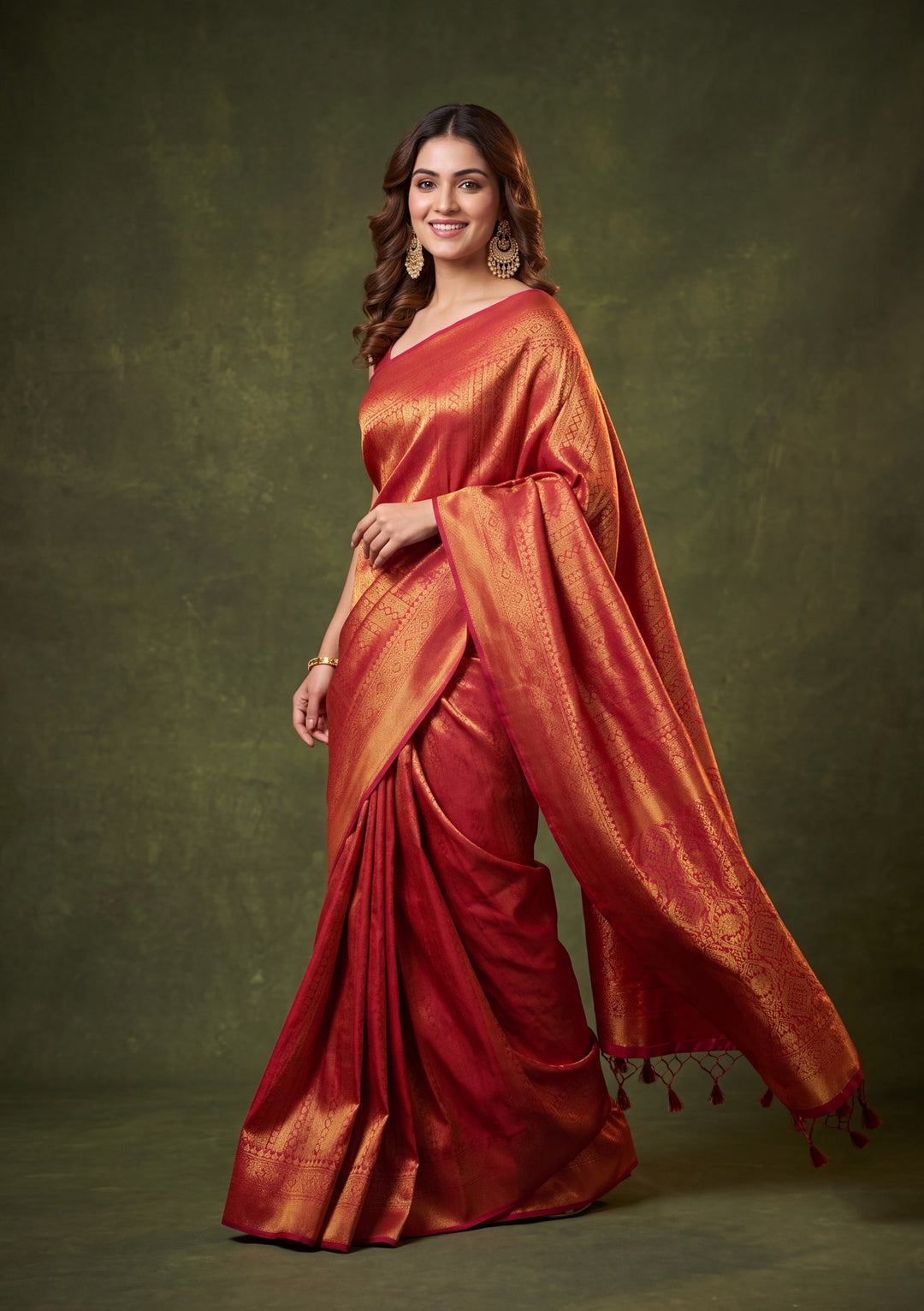 Maroon Art Silk Stripes Saree With Matching Blouse Piece