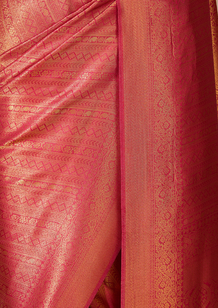 Maroon Art Silk Stripes Saree With Matching Blouse Piece