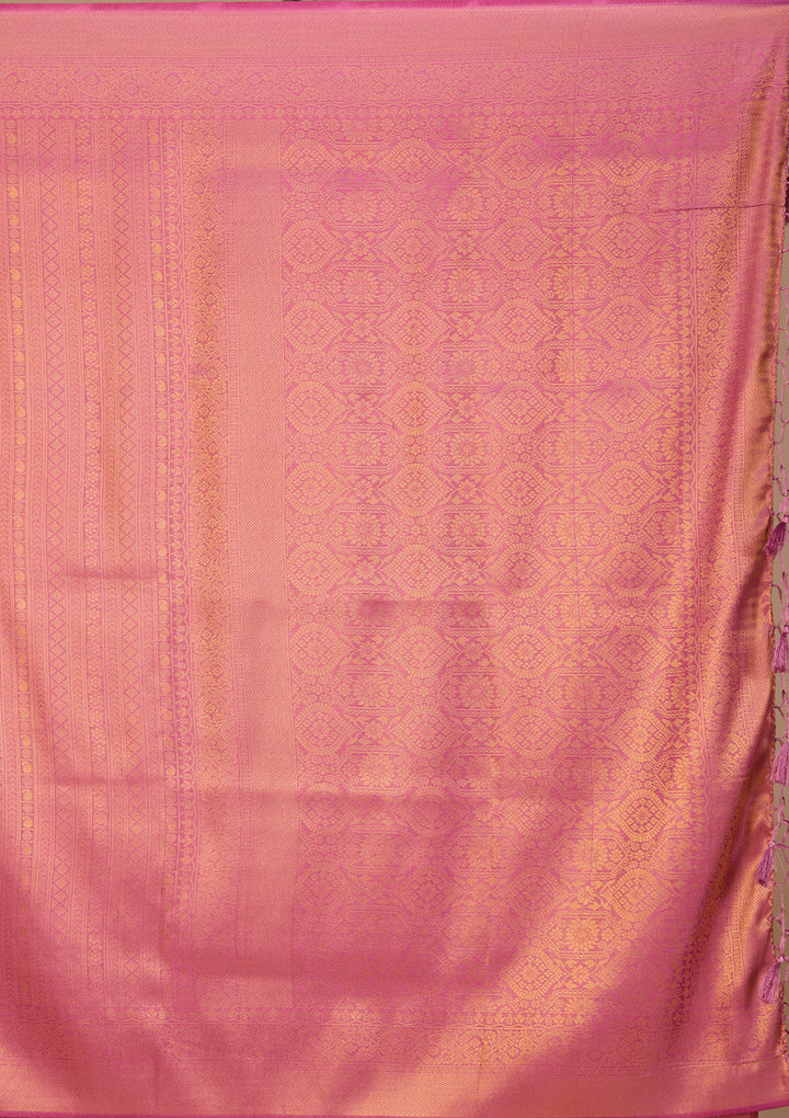 Onion Pink Silk Jaal Saree With Matching Blouse Piece