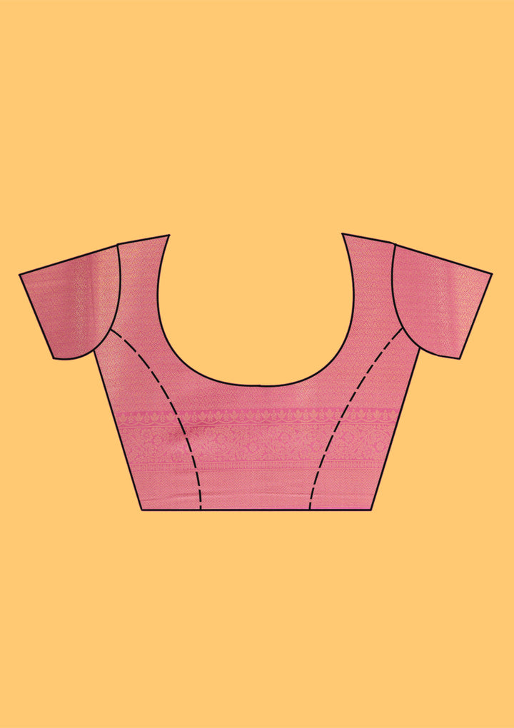 Onion Pink Silk Jaal Saree With Matching Blouse Piece
