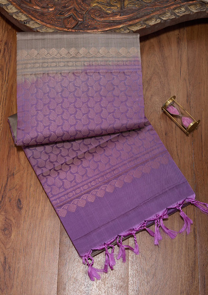 Light Grey Pure Opada Silk Buti Saree With Matching Blouse Piece