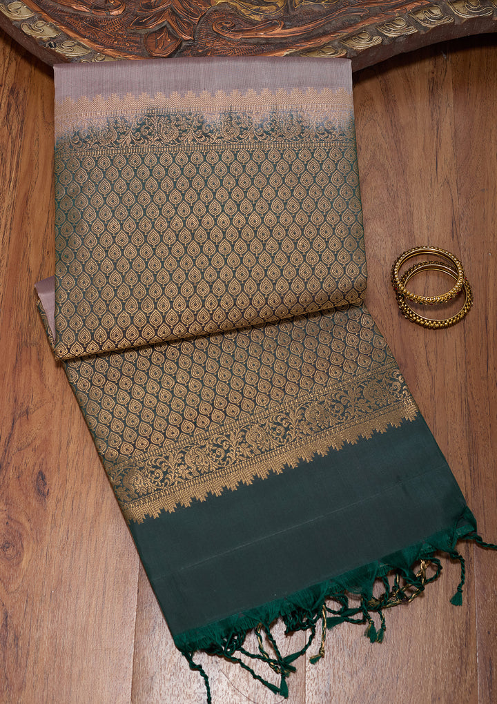 Light Brown Pure Opada Silk Buti Saree With Matching Blouse Piece
