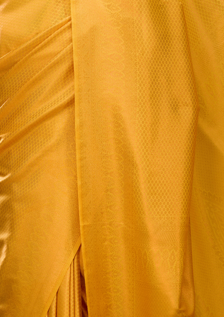 Mustard Yellow Art Silk Jaal Saree With Matching Blouse Piece