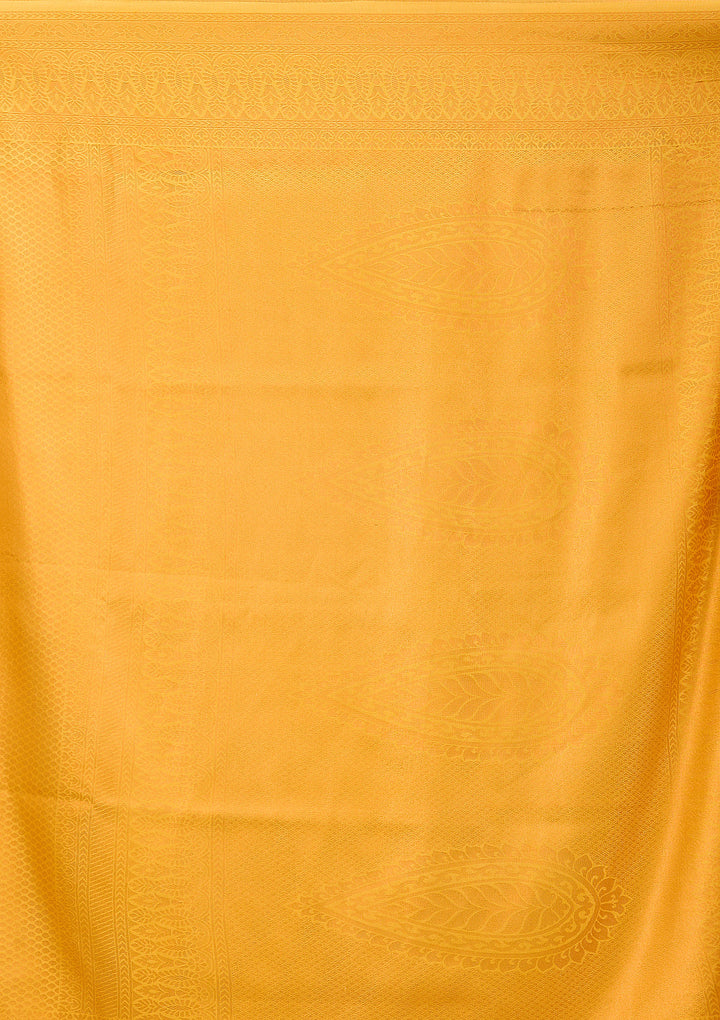 Mustard Yellow Art Silk Jaal Saree With Matching Blouse Piece