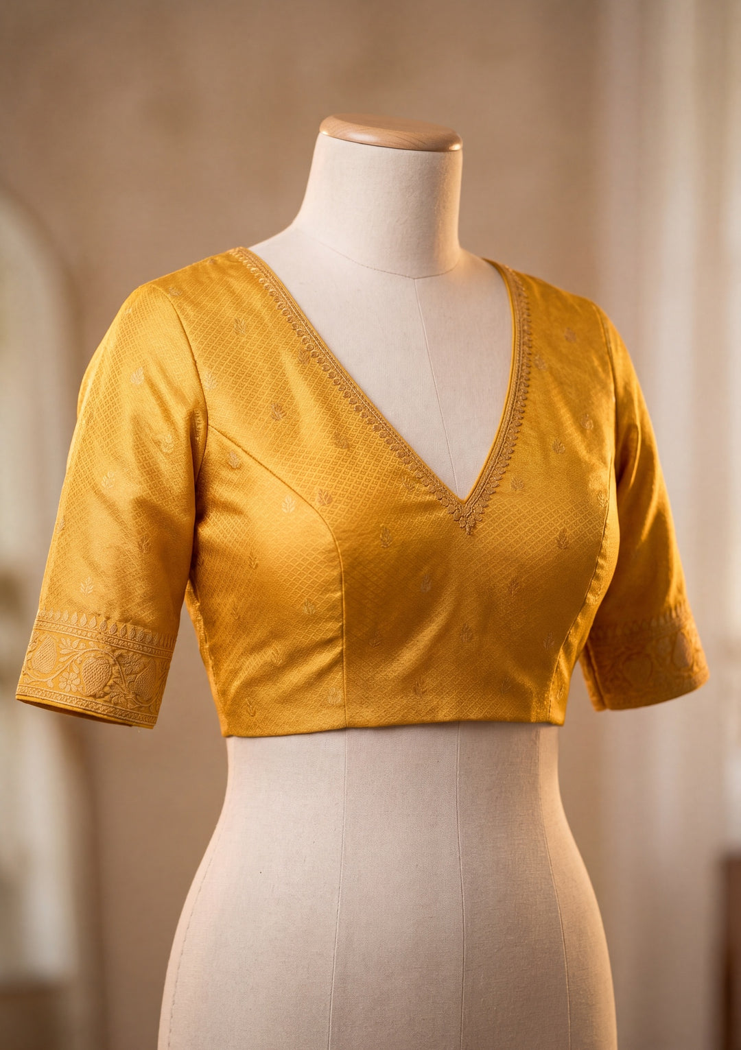 Mustard Yellow Art Silk Jaal Saree With Matching Blouse Piece