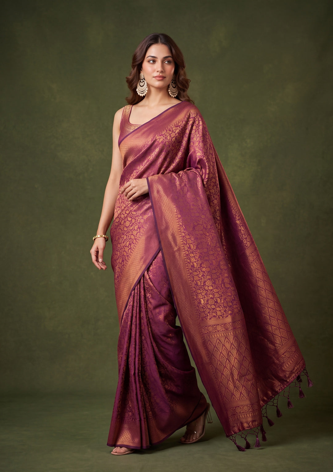 Mauve Art Silk Jaal Saree With Matching Blouse Piece