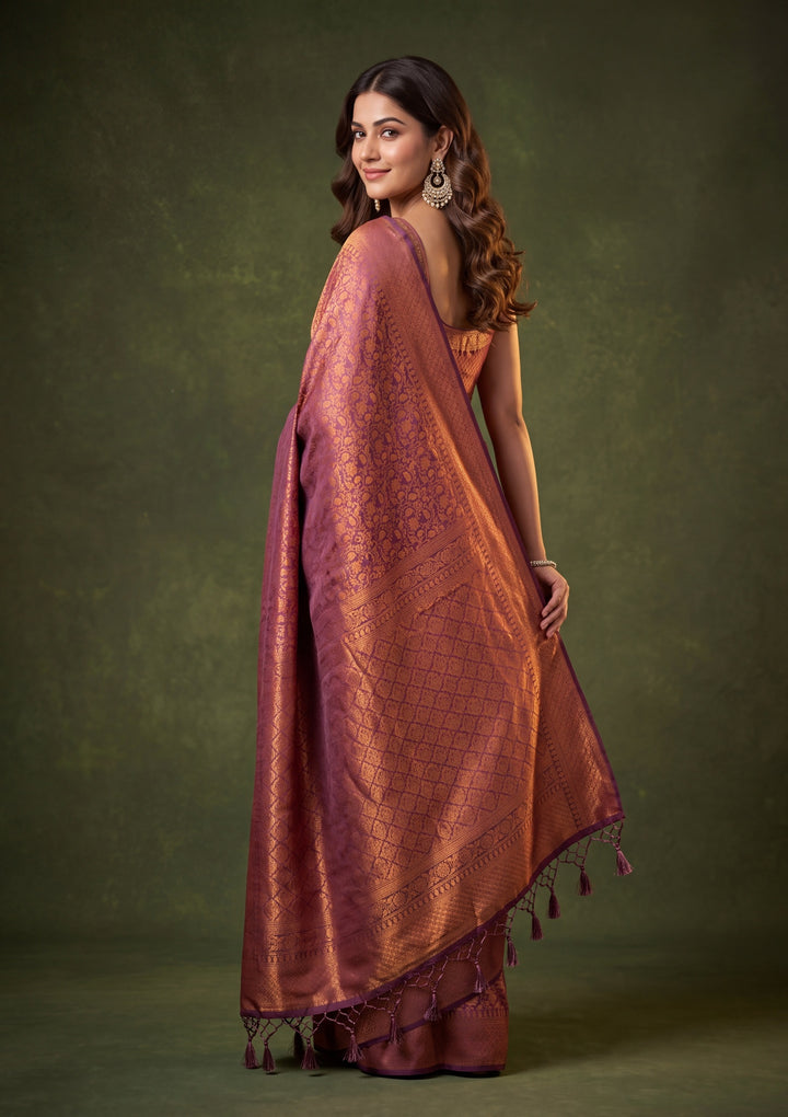 Mauve Art Silk Jaal Saree With Matching Blouse Piece