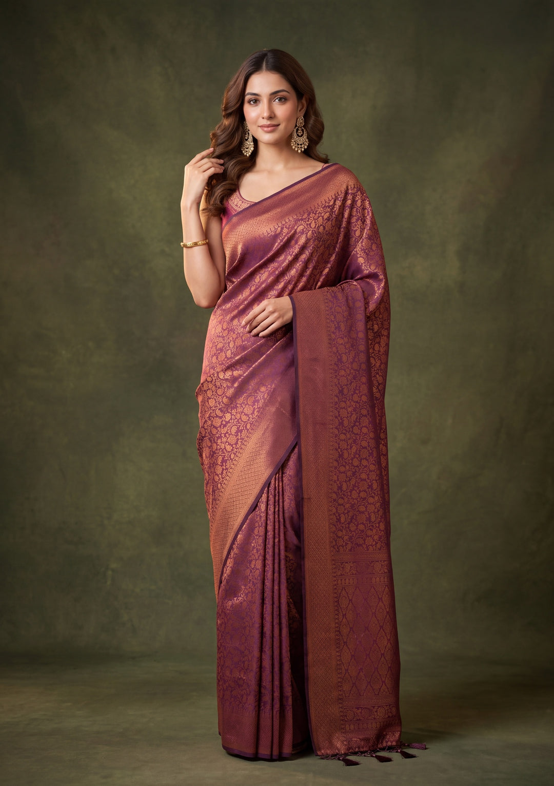 Mauve Art Silk Jaal Saree With Matching Blouse Piece