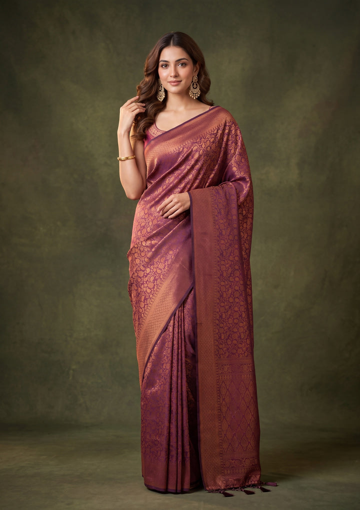 Mauve Art Silk Jaal Saree With Matching Blouse Piece